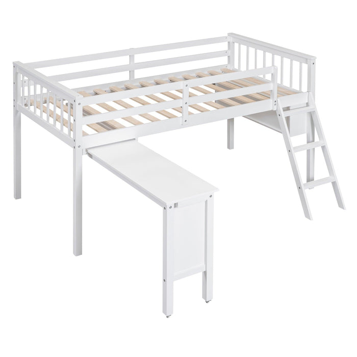 Twin Size Loft Bed With Removable Desk and Cabinet, White