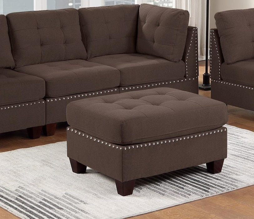 Modular Sofa Set 6pc Set Living Room Furniture Sofa Loveseat Tufted Couch Nail heads Black Coffee Linen Like Fabric 4x Corner Wedge 1x Armless Chair and 1x Ottoman