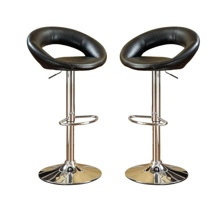 Black Faux Leather Stool Adjustable Height Chairs Set of 2 Chair Swivel Design Chrome Base PVC Dining Furniture