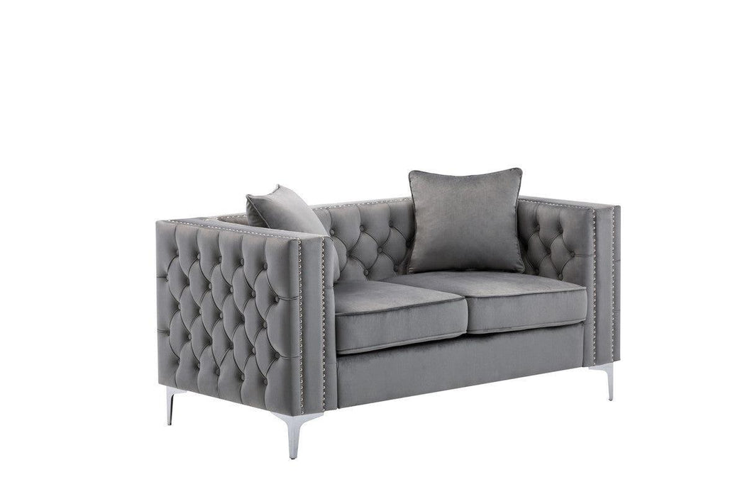 Lorreto Gray Velvet Fabric Sofa Loveseat Living Room Set