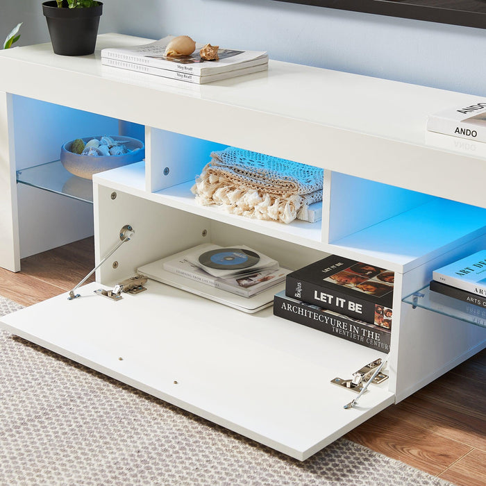 20 minutes quick assemble White morden TV Stand with LED Lights,high glossy front TV Cabinet,can be assembled in Lounge Room, Living Room or Bedroom,color:WHITE