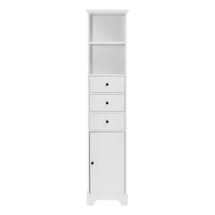 White Tall Bathroom Cabinet, FreestandingStorage Cabinet with 3 Drawers and Adjustable Shelf, MDF Board with Painted Finish