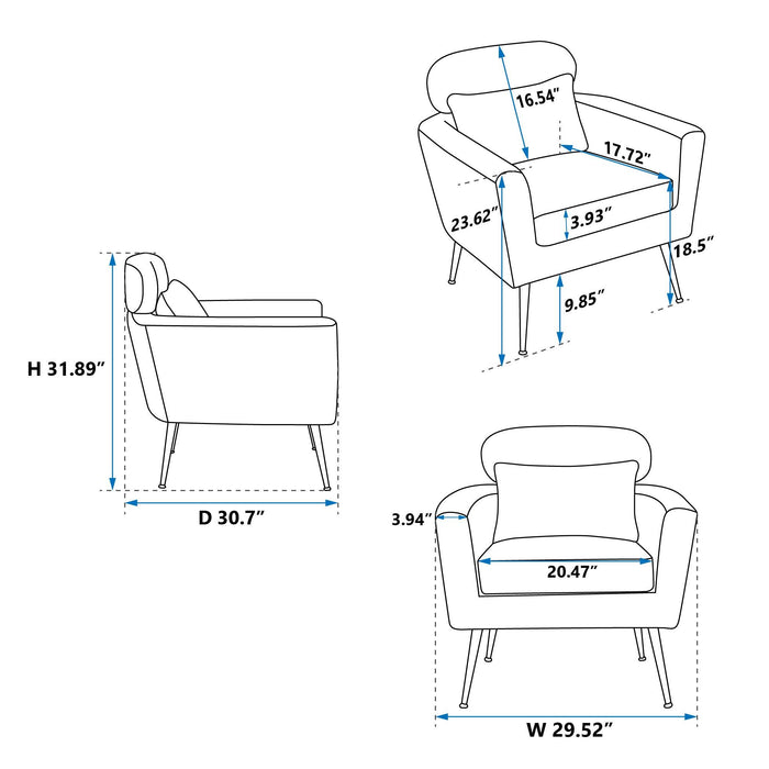 29.5"WModern Chenille Accent Chair Armchair Upholstered Reading Chair Single Sofa Leisure Club Chair with Gold Metal Leg and Throw Pillow for Living Room Bedroom Dorm Room Office, Terracotta Chenille