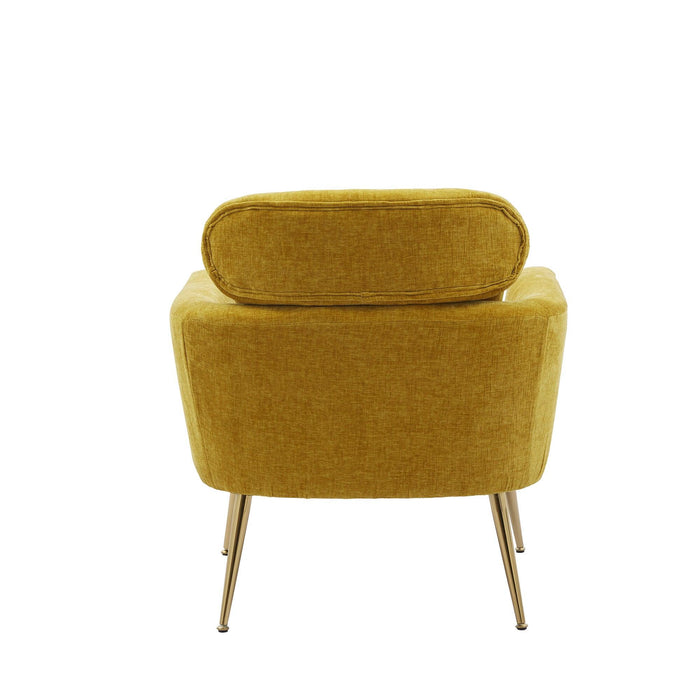 29.5"WModern Chenille Accent Chair Armchair Upholstered Reading Chair Single Sofa Leisure Club Chair with Gold Metal Leg and Throw Pillow for Living Room Bedroom Dorm Room Office, Mustard Chenille