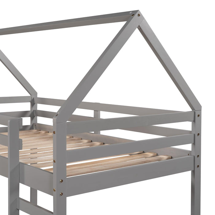 Twin Size Loft Bed with Slide, House Bed with Slide,Gray