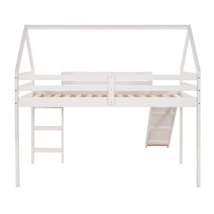 Twin Size Loft Bed with Slide, House Bed with Slide,White