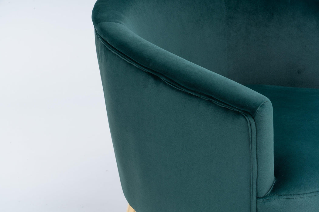 Velvet Accent Armchair Tub Barrel Chair With Gold Metal Legs,Dark Green