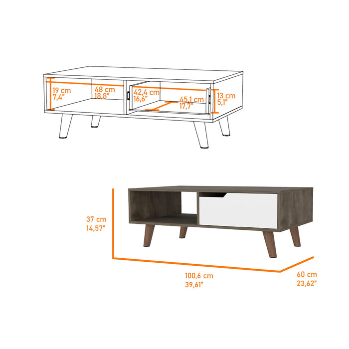 New Haven 1-Drawer 1-Shelf Rectangle Coffee Table Dark Brown and White