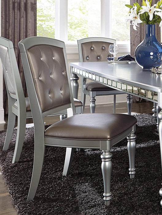 Glamorous Silver Finish Dining Set 5pc Dining Table 4x Side Chairs Crystal Button Tufted UpholsteredModern Style Furniture