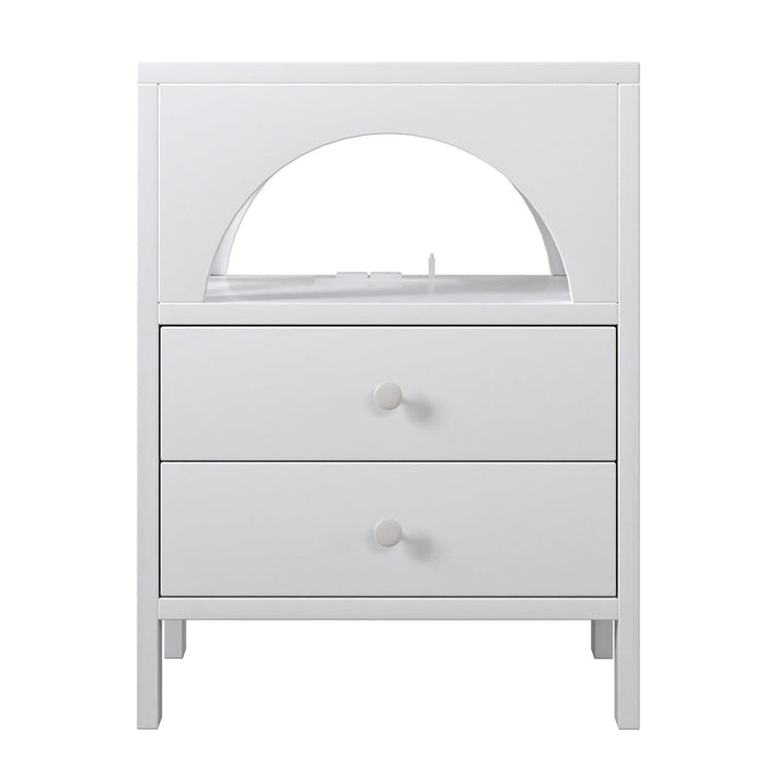 Nightstand with USB Charging Ports and LED Lights,End Table with 2 Drawers and Shelf,White