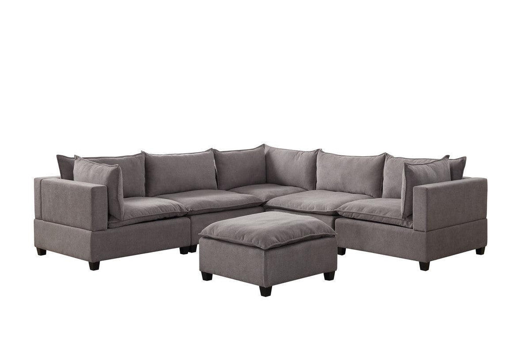 Madison Light Gray Fabric 6 Piece Modular Sectional Sofa with Ottoman