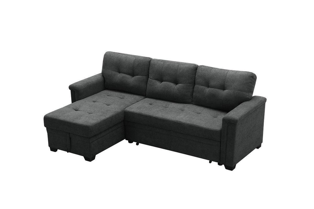 Ashlyn Dark Gray Woven Fabric Sleeper Sectional Sofa Chaise with USB Charger and Tablet Pocket