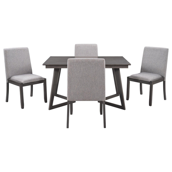 5-Piece Dining Set, Wood Rectangular Table with 4 Linen Fabric Chairs, Gray