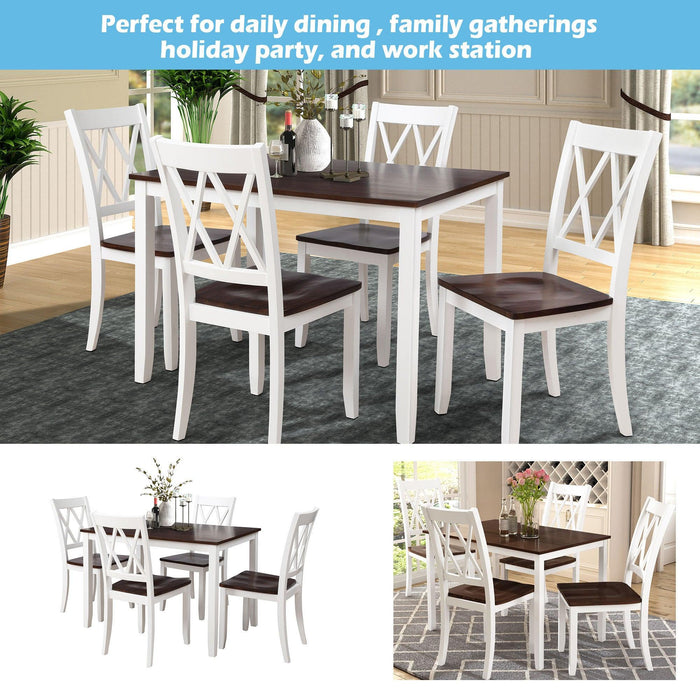 5-Piece Dining Table Set Home Kitchen Table and Chairs Wood Dining Set (White+Cherry)