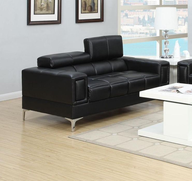 Black Faux Leather Living Room 2pc Sofa set Sofa And Loveseat Furniture Couch Unique Design Metal Legs Adjustable Headrest