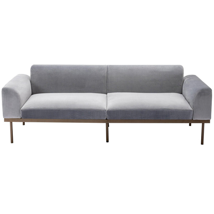 Modern Velvet Sofa with Metal Legs,Loveseat Sofa Couch with Two Pillows for Living Room and Bedroom,Grey