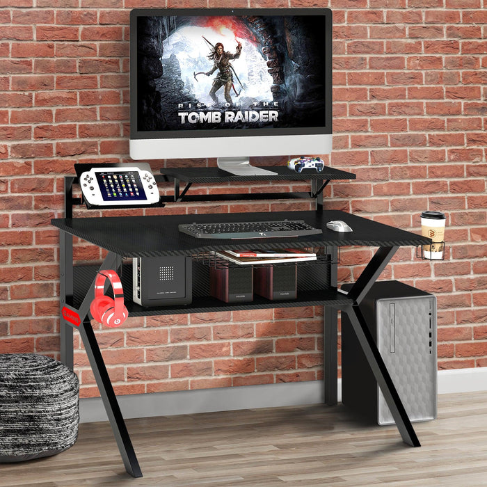 PVC Coated Ergonomic Metal Frame Gaming Desk with K Shape Legs, Black