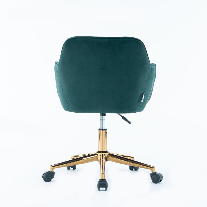 Modern Velvet Fabric Material Adjustable Height 360 revolving Home Office Chair with Gold Metal Legs and Universal Wheels for Indoor,Dark Green