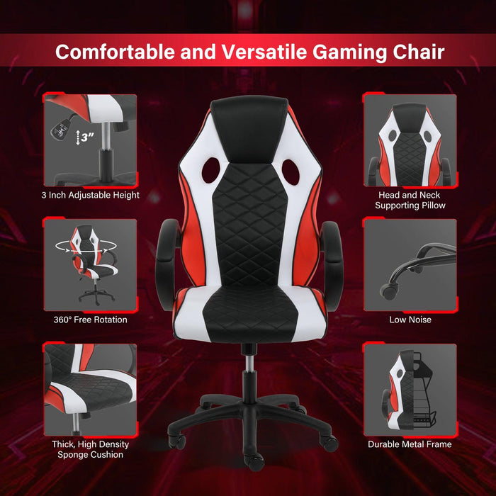 Gaming Office High Back Computer Ergonomic Adjustable Swivel Chair, Black/White/Red