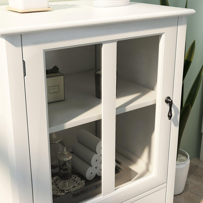 BuffetStorage cabinet with single glass doors and unique bell handle