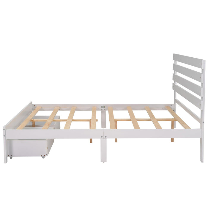 Full Size Platform Bed with Drawers, White