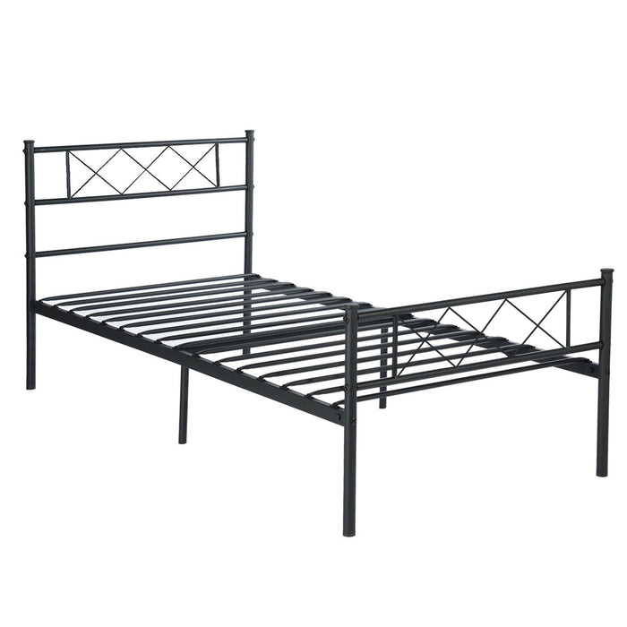 LT twin size single metal bed frame in black color for adult and children used in bedroom or dormitory with largeStorage space under the bed