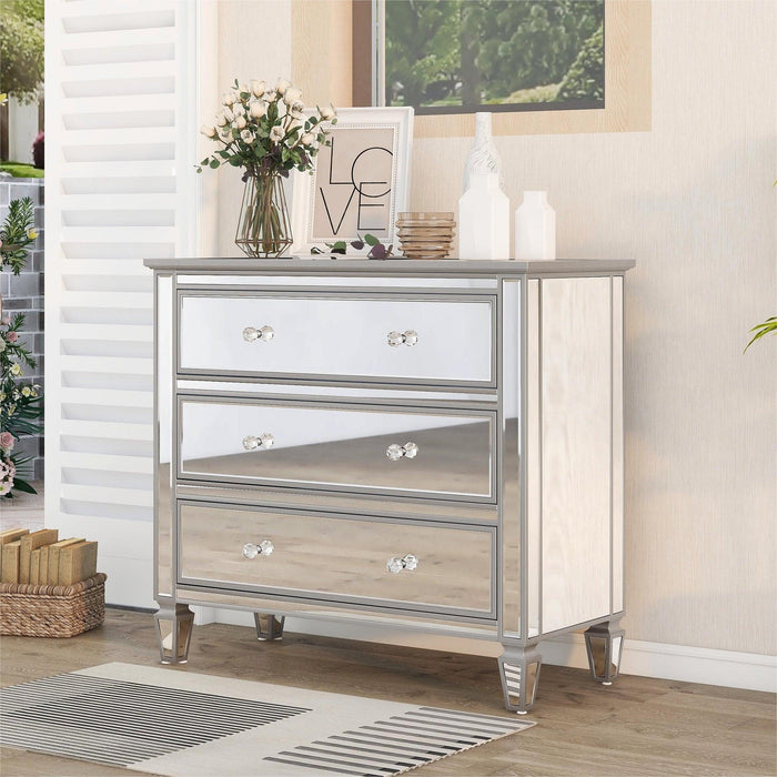 Elegant Mirrored Chest with 3 Drawers,Modern Silver FinishedStorage Cabinet for Living Room, Hallway, Entryway