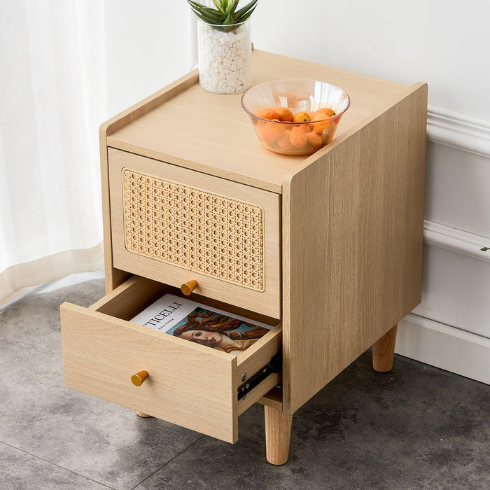 Modern simpleStorage cabinet MDF Board bedside cabinet Japanese rattan bedside cabinet Small household furniture bedside table.Applicable to dressing table in bedroom, porch, living room.2 Drawers