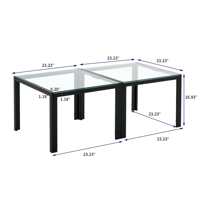 Coffee Table Set of 2, SquareModern Table with Tempered Glass Finish for Living Room,Transparent