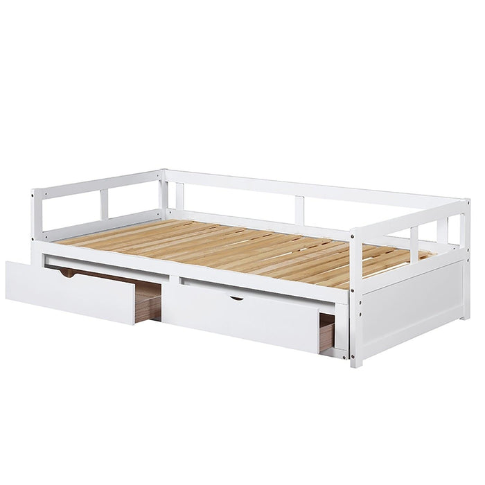 Wooden Daybed with Trundle Bed and TwoStorage Drawers , Extendable Bed Daybed,Sofa Bed for Bedroom Living Room,White