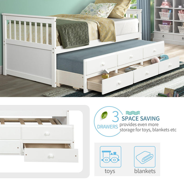 Captain's Bed Twin Daybed with Trundle Bed andStorage Drawers, White