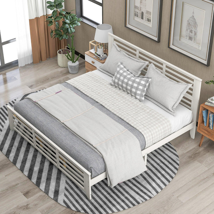 Platform bed with horizontal strip hollow shape, King size, white