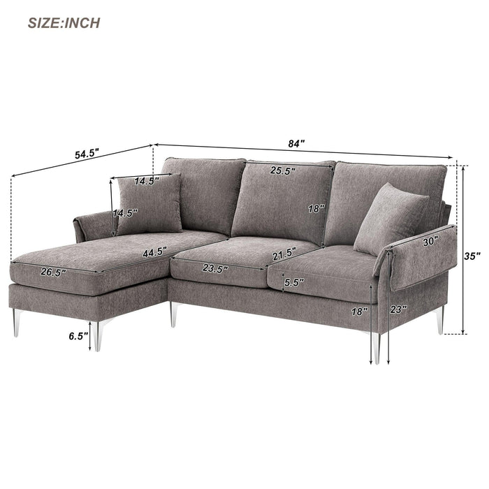 84 " Convertible Sectional Sofa,Modern Chenille L-Shaped Sofa Couch with Reversible Chaise Lounge, Fit for Living Room, Apartment(2 Pillows)