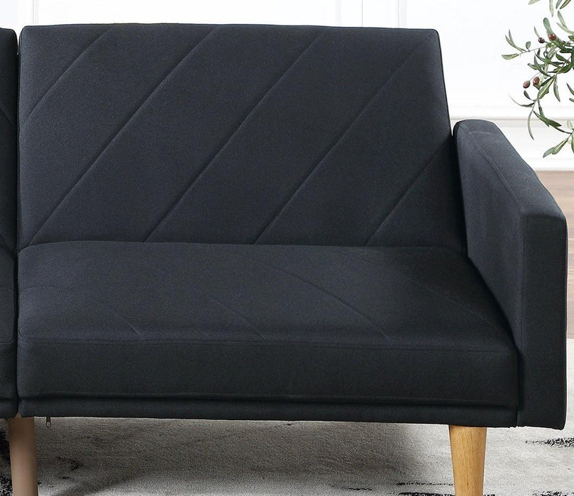 Modern Electric Look 1pc Convertible Sofa Couch Black Linen Like Fabric Cushion Clean Lines Wooden Legs Living Room