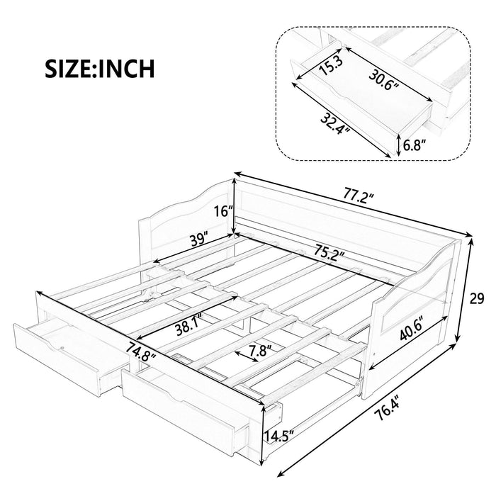 Wooden Daybed with Trundle Bed and TwoStorage Drawers , Extendable Bed Daybed,Sofa Bed with Two Drawers, Espresso