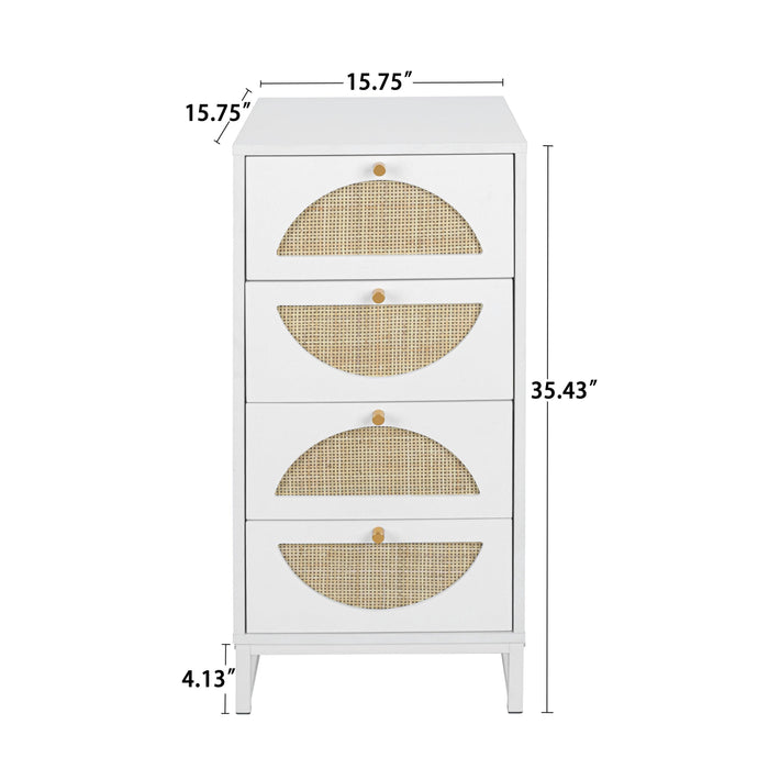 Natural rattan，4 drawer cabinet，Suitable for living room, bedroom and study，DiversifiedStorage