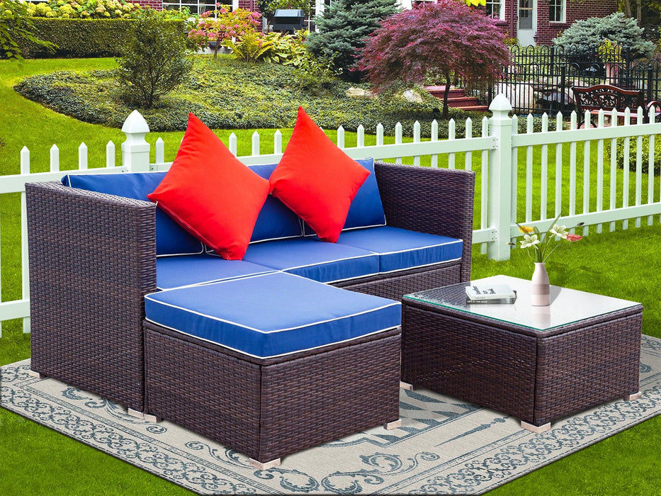 3 Piece Patio Sectional Wicker Rattan Outdoor Furniture Sofa Set