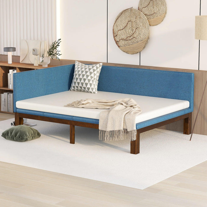 Upholstered Daybed/Sofa Bed Frame Full Size Linen-Blue