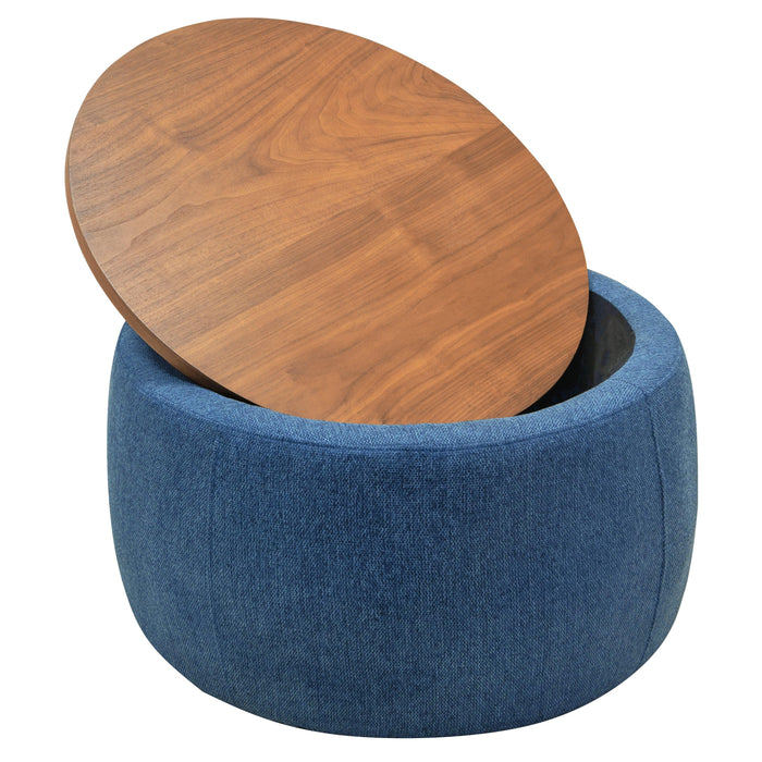 RoundStorage Ottoman, 2 in 1 Function, Work as End table and Ottoman, Navy (25.5"x25.5"x14.5")