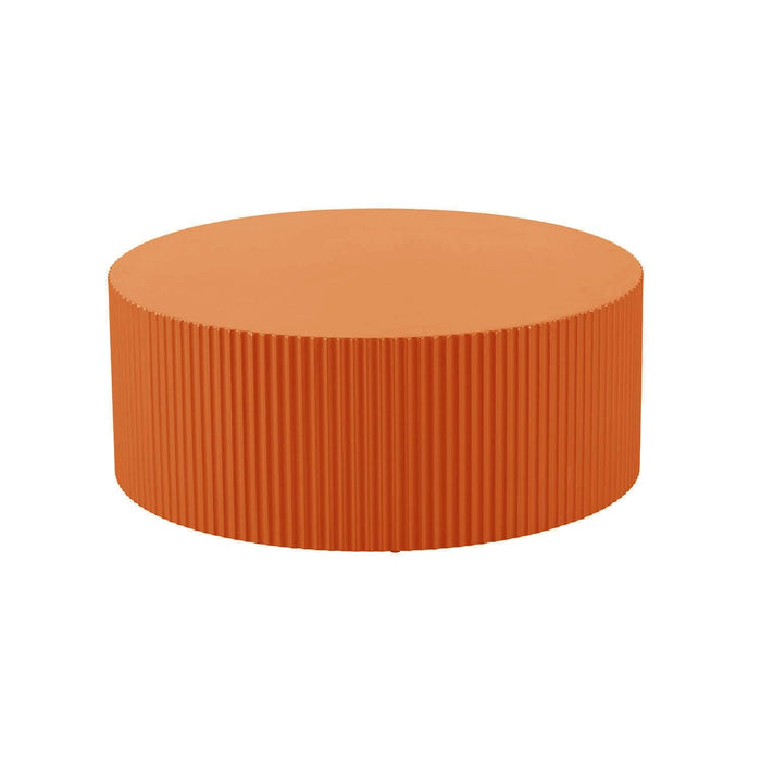 Stylish Round MDF Coffee Table with Handcraft Relief Design φ35.43inch, Bright Orange