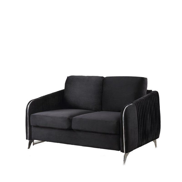 Hathaway Black Velvet Fabric Sofa Loveseat Living Room Set