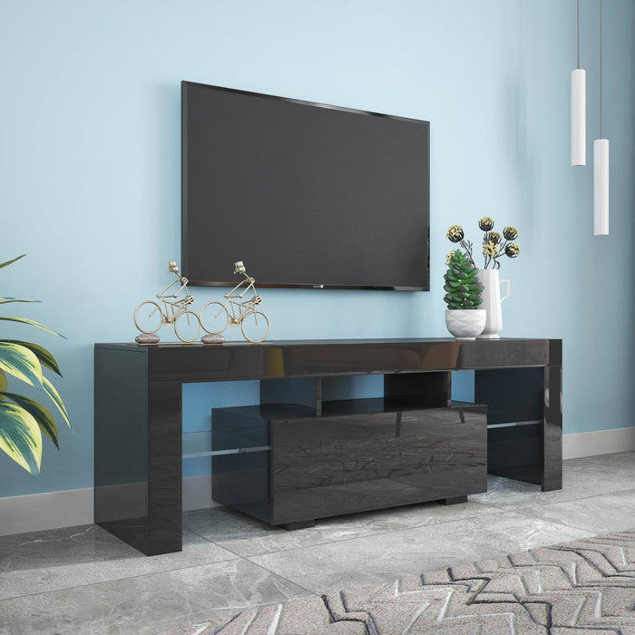 Black TV Stand with LED RGB Lights,Flat Screen TV Cabinet, Gaming Consoles - in Lounge Room, Living Room and Bedroom(Black)