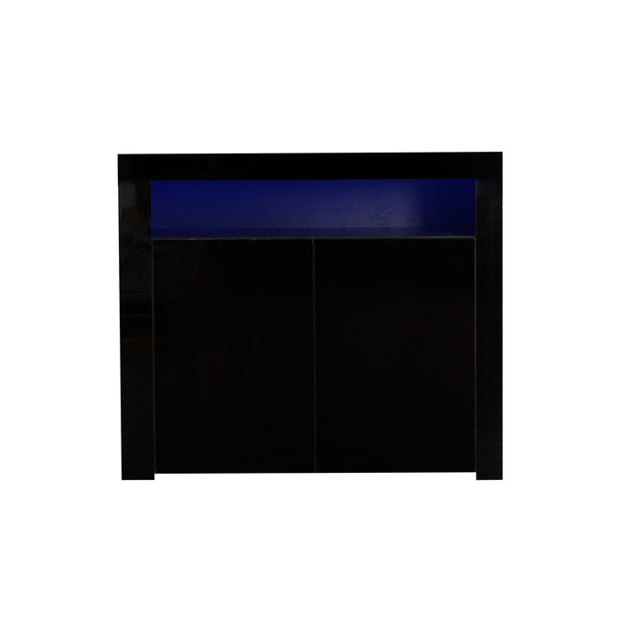 Living Room SideboardStorage Cabinet Black High Gloss with LED Light,Modern Kitchen Unit Cupboard Buffet WoodenStorage Display Cabinet TV Stand with 2 Doors for Hallway Dining Room