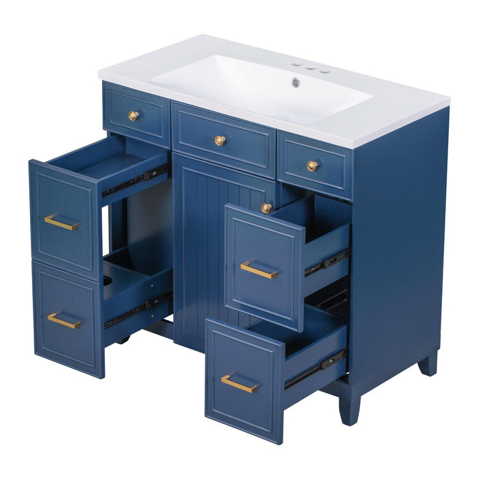 36" Bathroom Vanity Cabinet with Sink Top Combo Set, Navy Blue，Single Sink，Shaker Cabinet with Soft Closing Door and Drawer