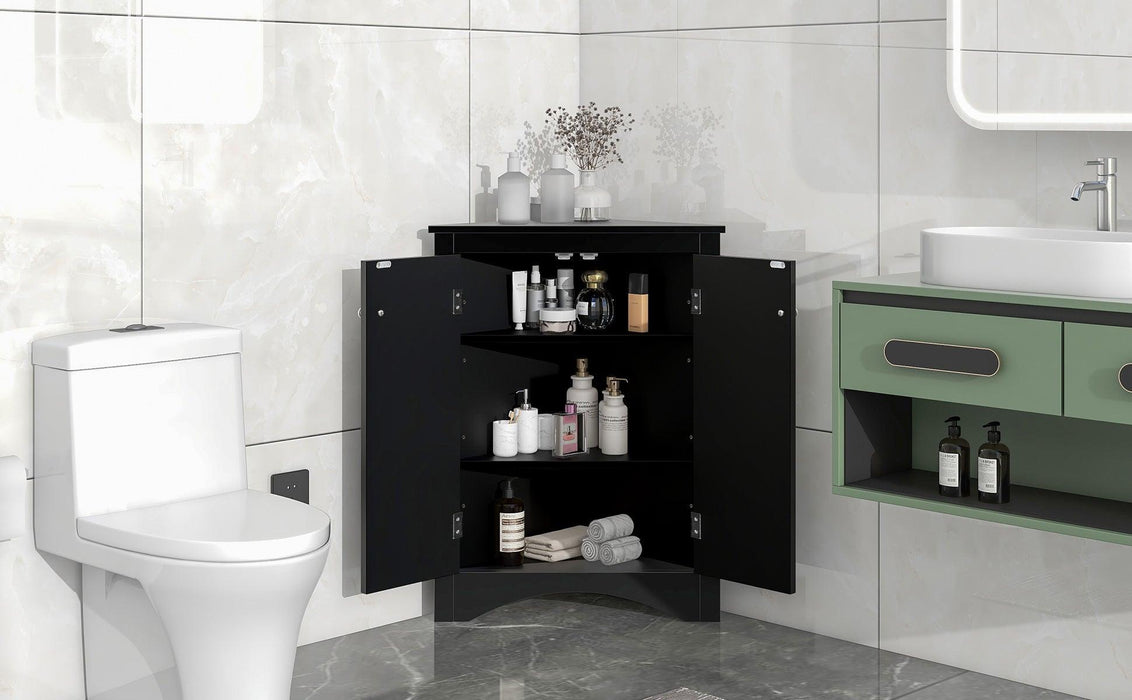 Black Triangle BathroomStorage Cabinet with Adjustable Shelves, Freestanding Floor Cabinet for Home Kitchen