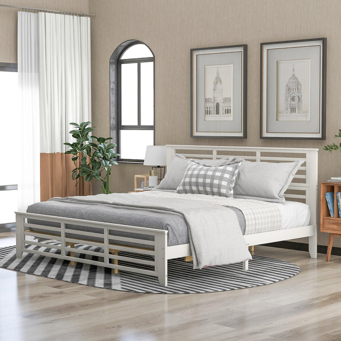 Platform bed with horizontal strip hollow shape, King size, white