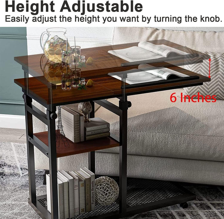 Adjustable C Table with Wheels, Rolling Side Table with Tiltable Board Mobile Couch Snack Table.