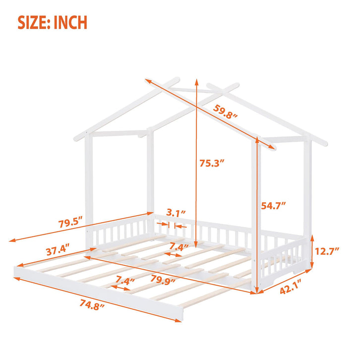 Extending House Bed, Wooden Daybed, White