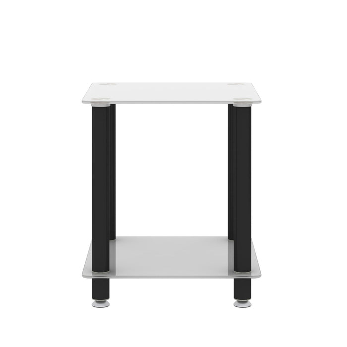 1-Piece White+Black Side Table , 2-Tier Space End Table ,Modern Night Stand, Sofa table, Side Table withStorage Shelve