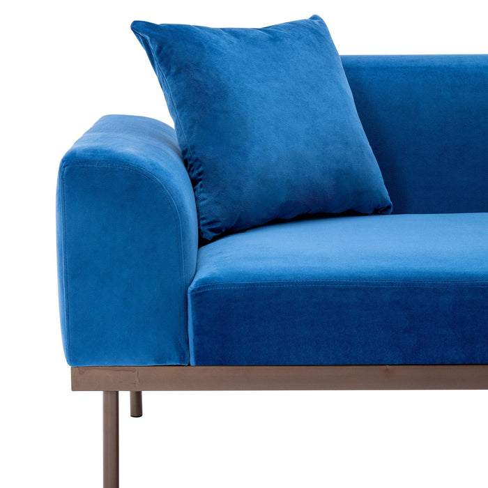 Modern Velvet Sofa with Metal Legs,Loveseat Sofa Couch with Two Pillows for Living Room and Bedroom,Blue